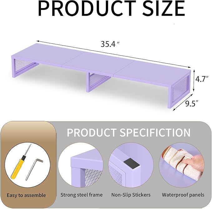Dual Computer Monitor Stand Riser, Desk Organizers and Accessories, Printer & TV Stand, Desk Shelf, Office Desk Accessories & Desktop Workspace Organizer for Office Supplies, Purple
