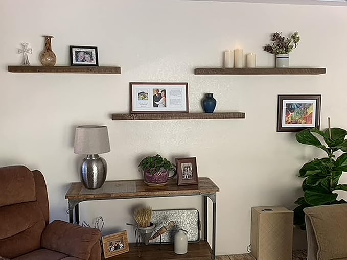 joelsantiques - 54 Inch Wooden Floating Shelves for Wall - 54x6x2 in - Made of Natural Wood - Long Heavy Duty Rustic Wall Shelves for Bedroom - Perfect for Living Room, Kitchen - Medium Brown