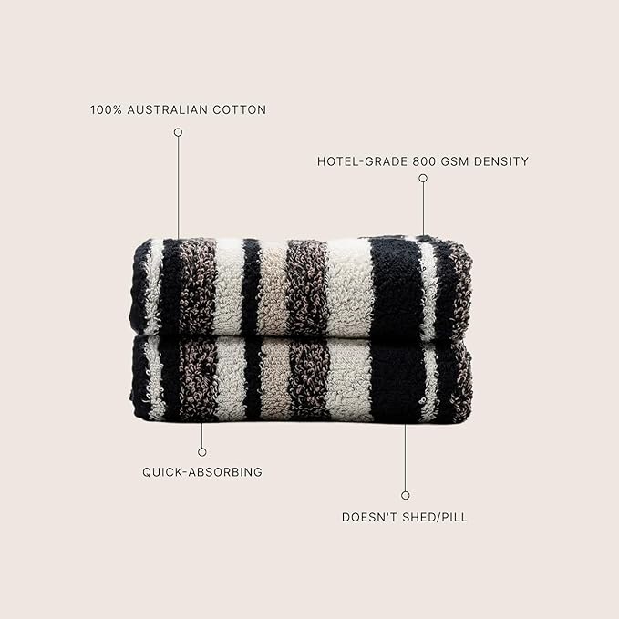 Italic Ultraplush 100% Australian Cotton Hand Towels - Set of 2 Luxury Hand Towels, Ultra Soft and Highly Absorbent 800GSM for Bathroom,Shower, Hotel, and Spa (Stripe Multi-Color)
