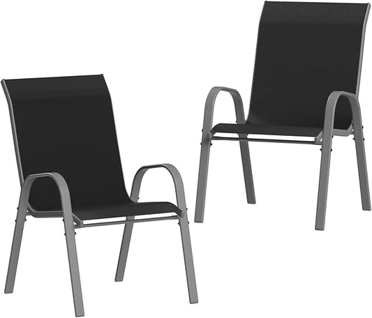 Amopatio Patio Chairs Set of 2, Outdoor Stackable Dining Chairs for All Weather, Breathable Garden Outdoor Furniture for Backyard Deck, Black