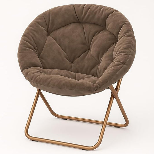 Magshion Saucer Chair for Adults, Comfy Living Room Lounge Chair for Bedroom Corner, Dorm, Apartment, Faux Fur Fluffy Circle Accent Seat with Thick Padded & Folding Metal Frame (Beige)