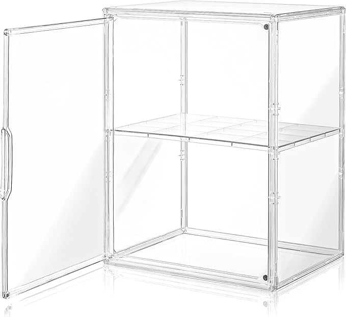 Acrylic Display Case for Collectibles, Clear Acrylic Display Box with 3 Adjustable Layers and Magnetic Door, Stackable Clear Storage Box/Bins for Figures,Lego, Book