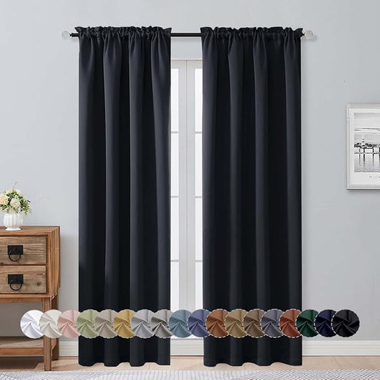 Aiyufeng Halloween Black Blackout Curtains for Bedroom 84 Inch Length 2 Panels Set, Solid Thermal Insulated Privacy Living Room Window Treatment Curtains Blackout Drapes, W40 x L84 Inch, Black