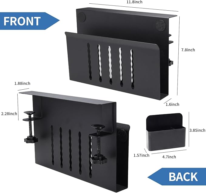 Desk Side Storage, Desk Laptop Holder with Anti-Scratch Pad & Magnetic Pen Holder, No Drill Hanging Table Organizer for Office and Home Fits Flat Edge 0.3" to 2.3"