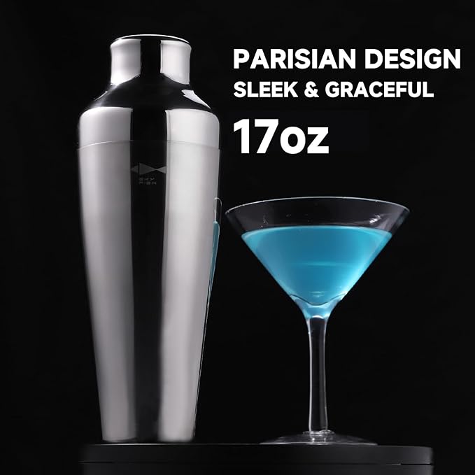 SKY FISH Barware Set 3-Piece Stainless Steel Bartender Kit - Cocktail Shaker, Jigger with Measurements, Hawthorn Strainer - Suit for Home Bars & Professional Mixologists