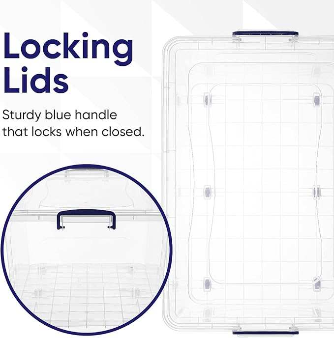 Superio Storage Containers With Wheels (3 Pack), Opaque Clear Stackable Large Storage Containers With Lids, Durable Latches (85 Quart)