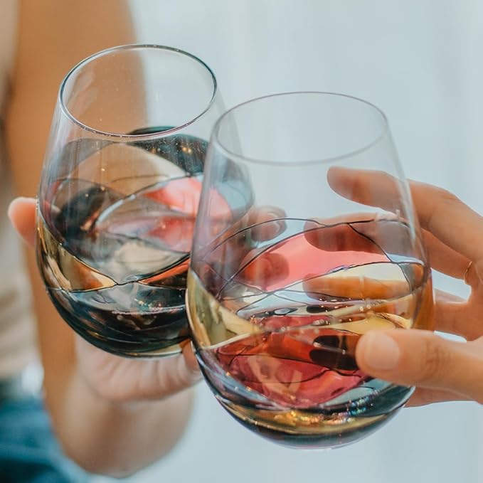 Stemless Wine Glasses – Hand‑Painted Set of 4, Unique Wine Gift for Wedding, Anniversary, Housewarming & Christmas • Sagrada Familia Style • Ideal for Women & Men
