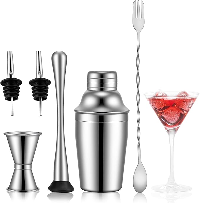 6 Piece 12oz Professional Cocktail Shaker Set with Built-in Strainer,Martini and Margarita Shaker for Home Bar, Boston Bartending Kit Gift for Beginners (350ml/12oz)