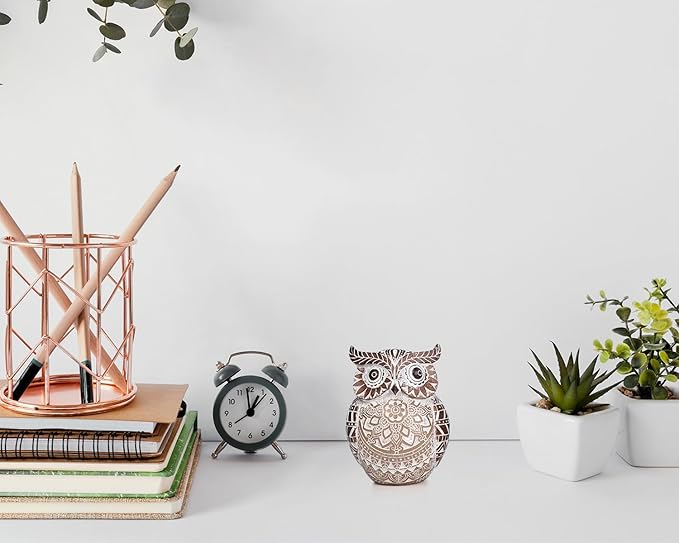 Adorable Owl Figurine for Shelf or Tray - Cute Chubby Owl Figurine Boho Decor for Shelf Desktop Cabinet Fireplace Mantel Bathroom Decor Accents