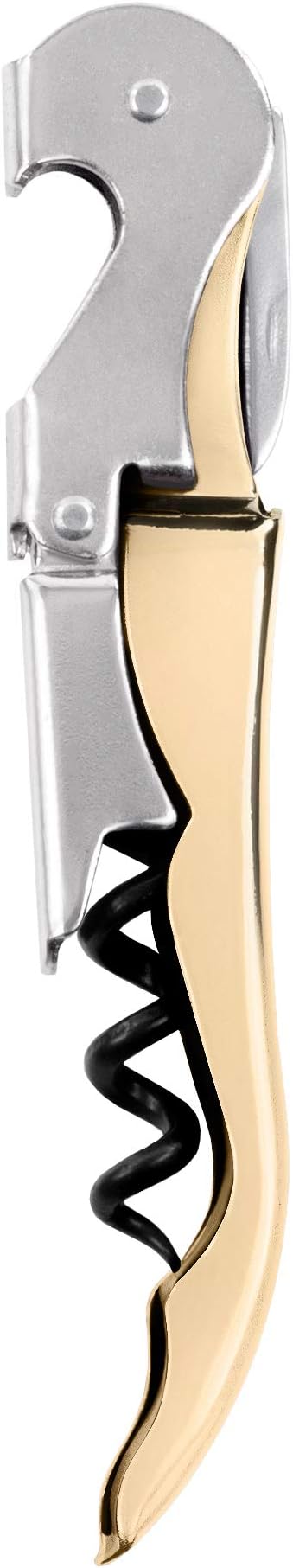 True Truetap Double Hinged Waiter's Corkscrew Wine Opener, Stainless Steel Wine Bottle Opener with Built In Foil Cutter, Home Bar Tools, Bar Cart Accessories, Wedding Gifts, Set of 1, Gold