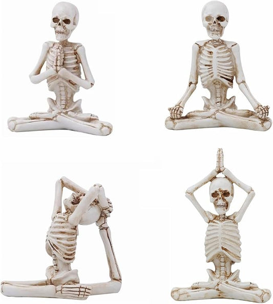 Set of 4 Halloween Decorations Yoga Skeleton-Figurines -Skeleton Halloween Decor Indoor Resin Skull Decor