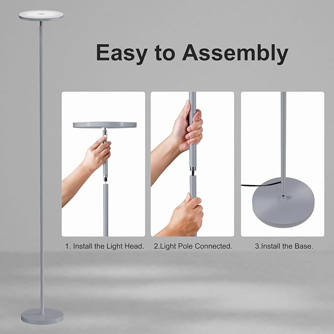 SUNMORY Floor Lamps for Living Room, 32W/3000LM Super Bright LED Floor Lamp with Remote Control, 69" Tall Standing Lamp with Stepless Dimmable, Modern Torchiere Corner Lamp for Bedroom, Office Grey