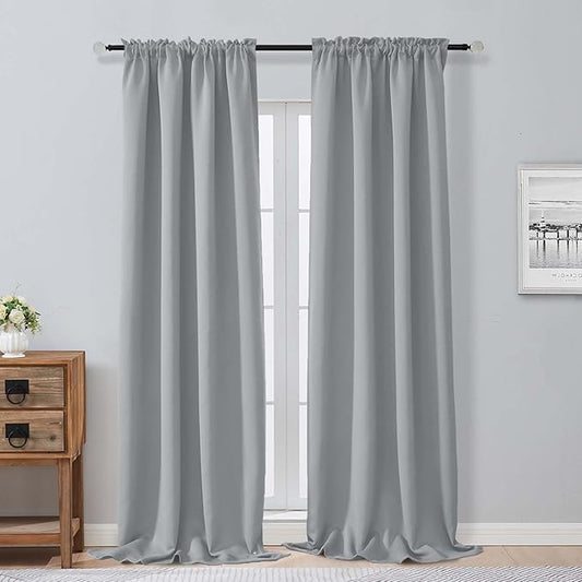 Aiyufeng Silver Grey Blackout Curtains for Bedroom 96 Inches Long 2 Panels, Solid Thermal Insulated, Energy Saving Living Room Window Treatment Curtains Blackout Drapes, W40 x L96 Inch, Silver