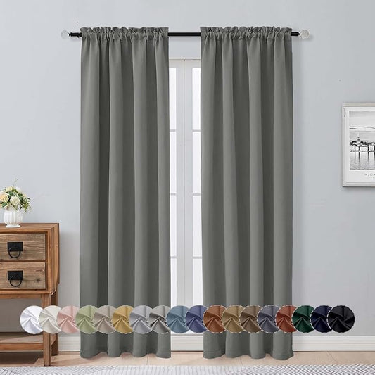Aiyufeng Light Grey Blackout Curtains for Bedroom 84 Inch Length 2 Panels Set, Solid Thermal Insulated Privacy Living Room Window Treatment Curtains Blackout Drapes, W40 x L84 Inch, Light Grey