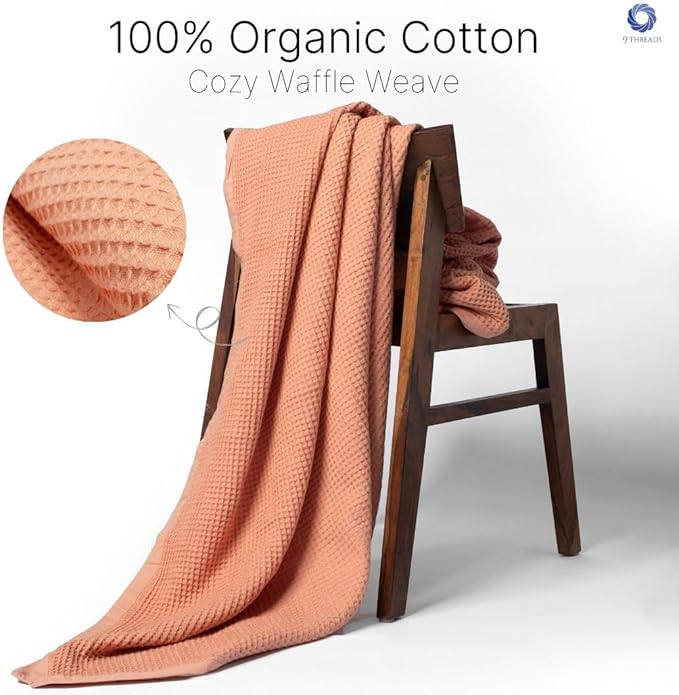GOTS Certified Organic Cotton Waffle Weave Cozy Throw Blanket, 50"X60", Modern Home Decor, Soft Bed Blanket - Sun Bay