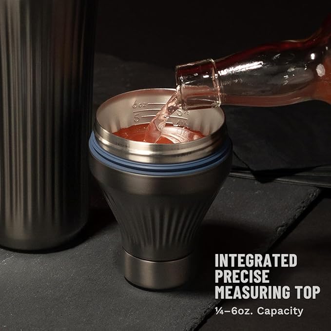 Elevated Craft Diamond Edition Hybrid Cocktail Shaker Set - Premium Vacuum Insulated Gunmetal Black, 28 oz, Includes Built-In Strainer, Precise Measuring Top & XL Polishing Cloth - Martini Shaker