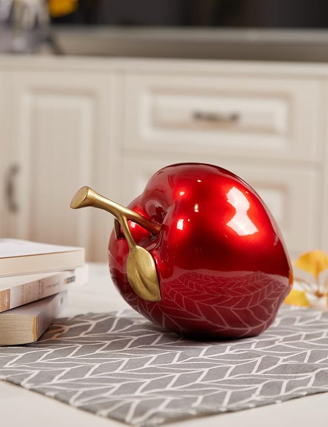 Apple Decor Statue Modern Sculpture Arts Fruit Figurine Polyresin Red 7.0 inch