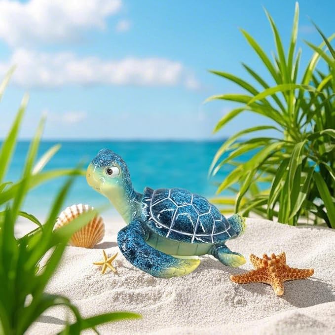 6-inch Sea Turtle Statue - Blue Resin Turtle Decor for Home, Yoga & Meditation Figurine, Lucky Feng Shui Ocean Animal Sculpture