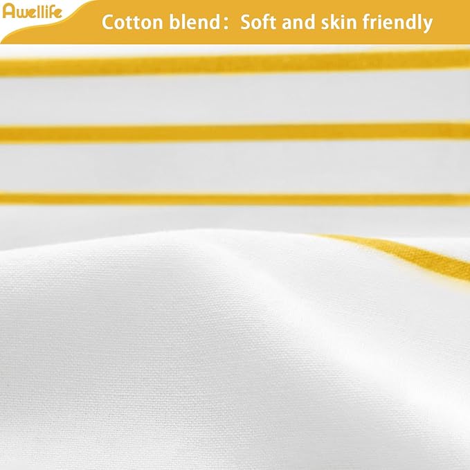 Awellife Boho Yellow Shower Curtain for Bathroom Farmhouse Cotton Stripe Tassel Shower Curtain Natural Texture 78" L x 72" W