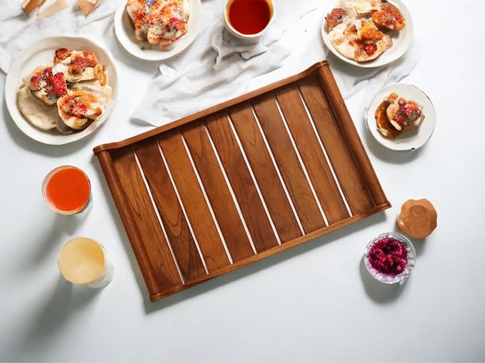 Vesta Homes Vesta Homes Teak Wood Serving Tray for Home,Kitchen,Restaurant,Office Organizer,Dining Table, Premium Wooden Trays, 18" x 12", Extra Large, Handmade In India (Brown)(Extra Large)