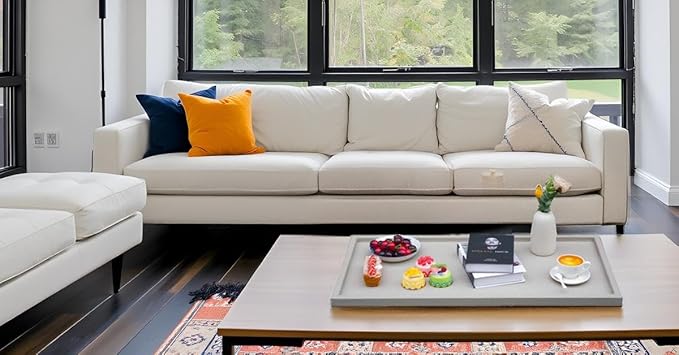 35 * 18 Inch Rectangular Ottoman Tray | Textured PU Leather, Waterproof & Heat-Resistant Storage for Coffee/Dining Tables, Sofa, Bed, Entertainment & Party (Tranquil Beige, 35 * 18in)