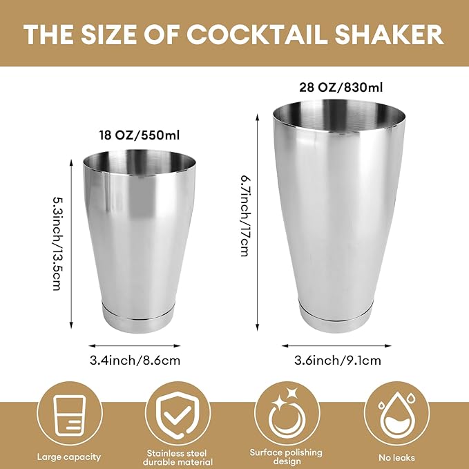 4 Pcs Bar Cocktail Boston Cocktail Shaker Martini Shaker Mixer Basic Tool Cocktail Set Stainless Steel Bar Shaker for Bartender