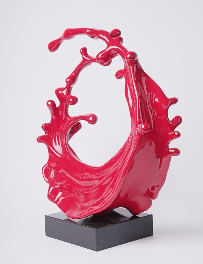 Abstract Sculpture Decor Modern Arts Sea Wave Figurine Table Centerpiece Statue Polyresin Red 16.5 inch