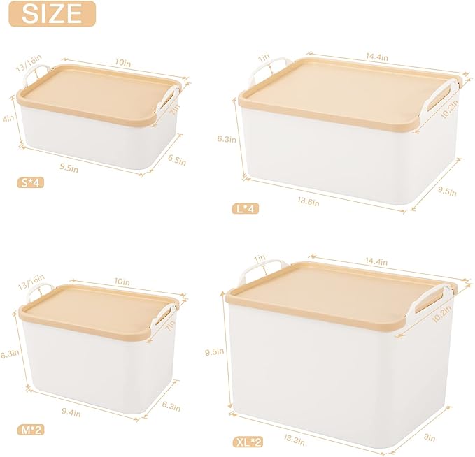 ANMINY 12PCS Plastic Storage Bins Containers with Lids, Large White Storage Organization Bins Boxes, Lidded Plastic Storage Baskets for Closet Shelves Drawers Desktop Home Office
