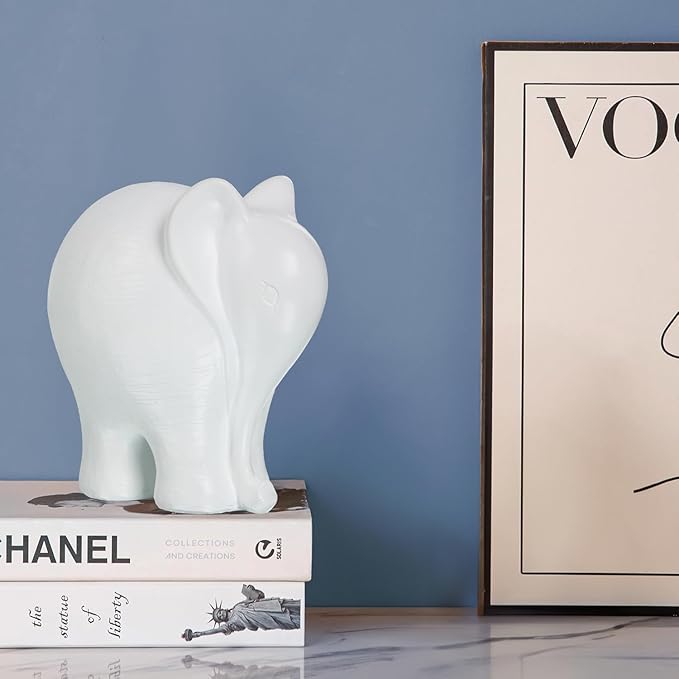 Modern Elephant Sculpture Office Desk Ornament/Bookshelf Decor/Living Room Centerpiece Minimalist Resin Home Decor (White)