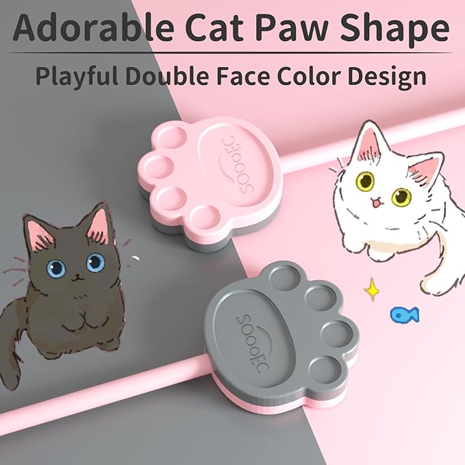 SOOOEC Cute Cat Paw Magnetic Cable Ties – 24 Pack, Reusable Silicone Cord Organizers for Home & Office, Strong Magnetic Hold, Double-Sided Colors, Perfect for Cable Management and Gift Idea