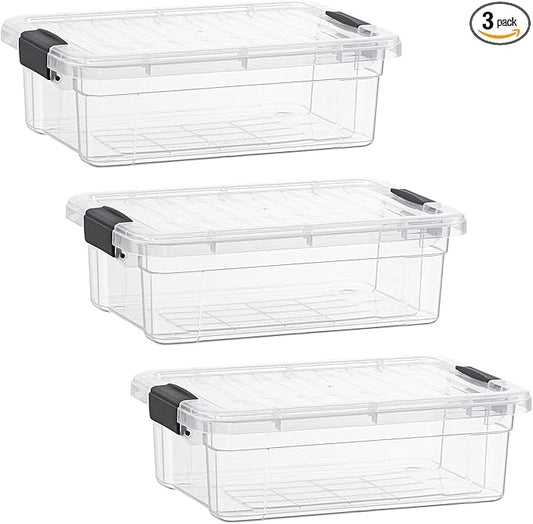 Superio Storage Bins with Lids- 3 Pack, 2.3 Qt Clear Boxes for Organizing, Stackable Plastic Containers- BPA Free, Non-Toxic, Odor Free, Organizer for Home, Office, Dorm