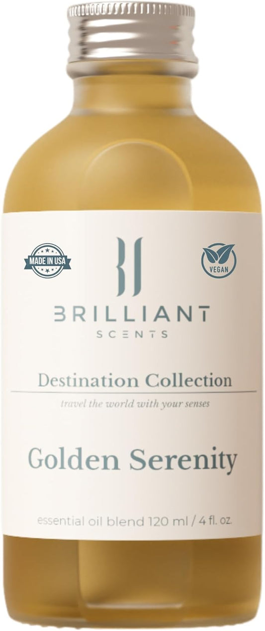 Brilliant Scents Golden Serenity Fragrance Oil 120ml - Premium Diffuser Oil for Home, Office, Hotels - Long Lasting, Plant-Based, Meets IFRA Standards, USA-Made - Mandarin, Tea Rose, Musk