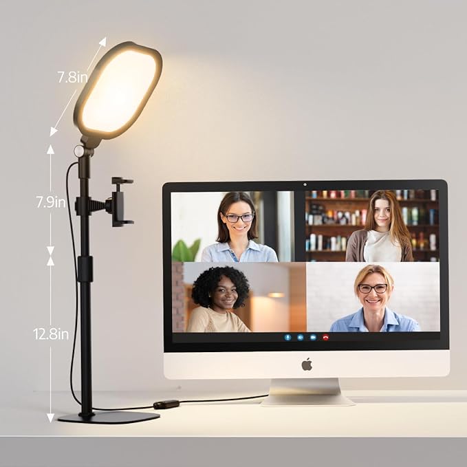2Pcs Desktop Video Conference Lighting for Zoom Meeting, Computer, Laptop, Work from Home with Nature Soft Light, Adjustable Brightness & Color Temp and Flexible Stand & Versatile Phone Holder