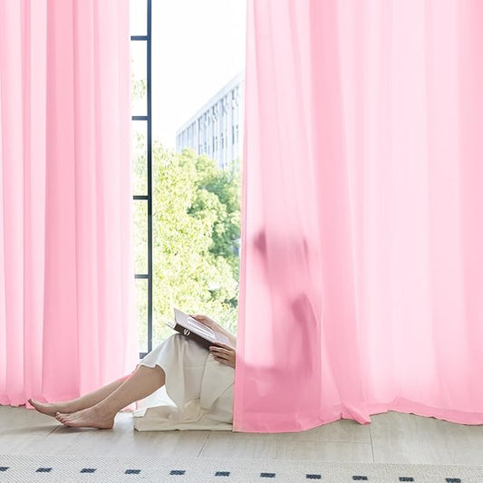 Non-See-Through Light Pink Privacy Semi Sheer Curtains That Let Light in 84 Inches Long Light Filtering Sheer Window Curtains Drapes for Living Room Bedroom 2 Panels Set Light Pink