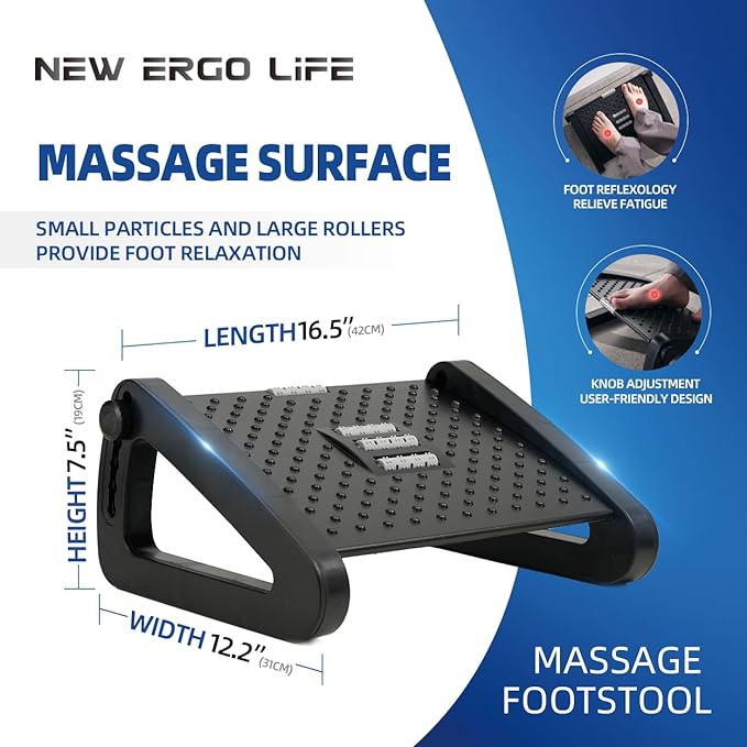 Ergo Life Adjustable Footrest Under Desk, Comfort Foot Stool at Work, 6-Position Multi-angle Adjustable Foot Pedal, Ergonomic Posture Support, Office and Home (Black)