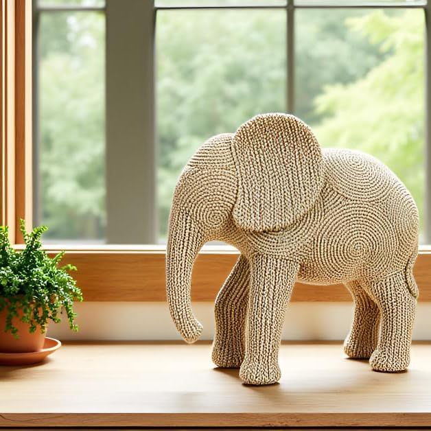 9-inch Beige Resin Elephant Statue - Small Home Decor Sculpture for Shelf, Dresser & Table Centerpiece, Classic Elephant Figurine for Living Room & Bedroom