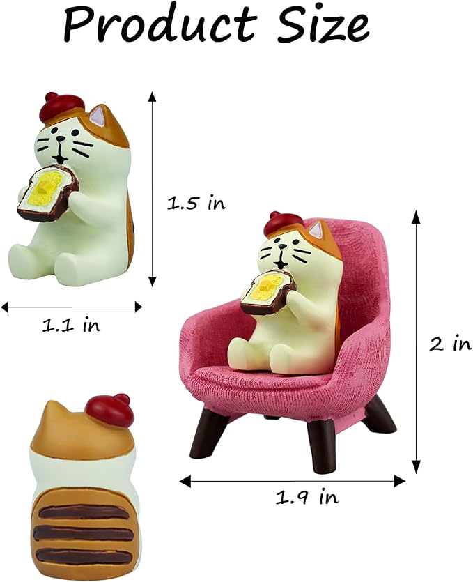Cute Mini Cat Eating Toast Bread Figurine with Small Sofa Resin Figure for Office Home Decor for Cat Lovers (Pink Sofa)
