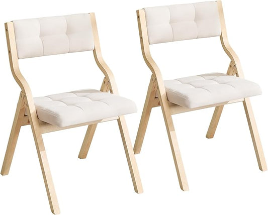 2-Pack Folding Dining Chairs with Cushion,Padded Foldable Dining Chairs,Portable Wooden Folding Chairs for Dining Rooms Kitchen Wedding and Party Indoor Beige