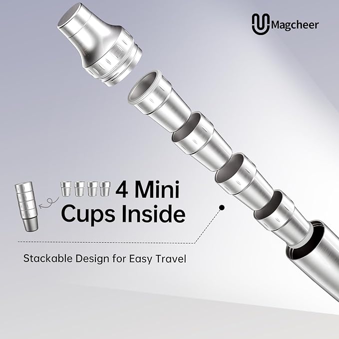 Hybrid Cocktail Shaker Set with Stackable Cups | Vacuum Insulated Stainless Steel Martini Shaker & Bartender Tools | Travel-Ready Kit | 30oz | Gold
