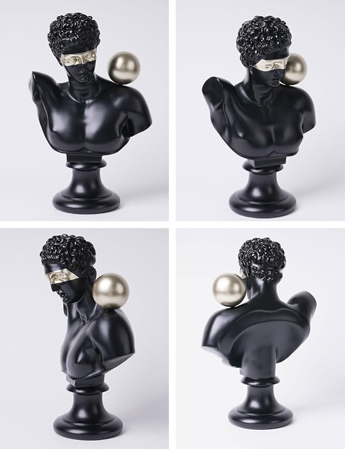 Abstract Sculpture Decor Modern Arts Greek Bust Figurine Table Centerpiece Statue Polyresin Black 13.8 inch