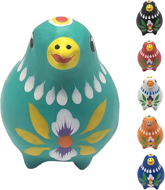 Decorative Clay Bird Figurines Hand-Painted Folk Art Design Collectible Smal Figurines Holiday Birthday Couples Friend Unique Gift Idea Decorative Home Art Table Bring Good Luck (Turquoise)