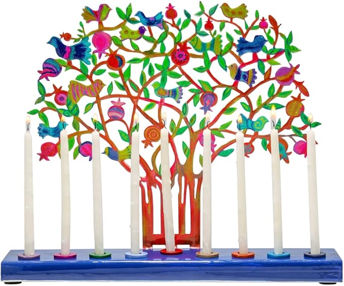 Yair Emanuel Menorah for Hanukkah | Colorful Hand Painted Design | Judaica Gift (Pomegranate Tree (HAY-2))