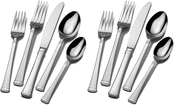 Mikasa, Harmony Flatware Service for 12, 65 Piece Set, 18/10 Stainless Steel, Silverware Set with Serving Utensils (Pack of 2)