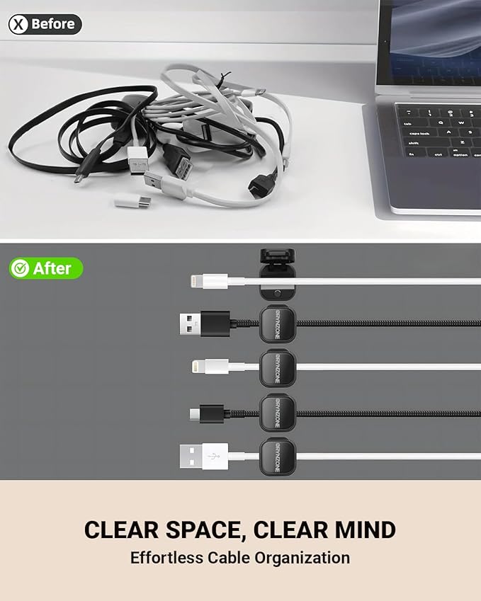 Cord Holder for Nightstand, 6 Pack Cable Organizer Clips for Home, Office, Car, Desk, Phone Charger Cord Holder with Strong Adhesive Pads, Car Charger Holding Clips, USB Cord Organizer to Decor