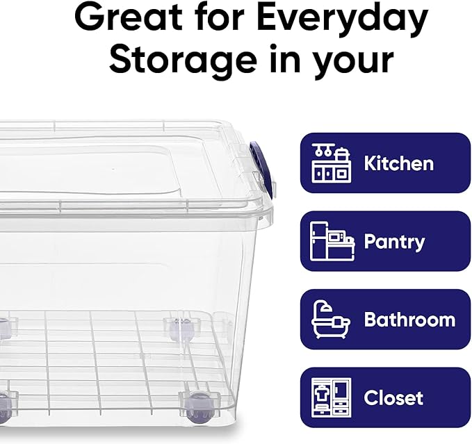 Superio Storage Containers With Wheels (3 Pack), Stackable Large Storage Containers With Lids, Durable Latches (32 Qt)