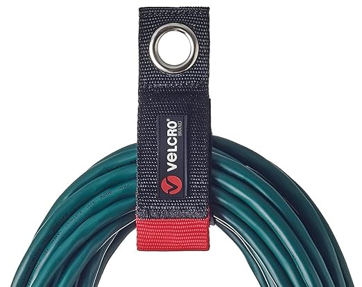 VELCRO Brand Extension Cord Organizer Holder. Heavy Duty Straps for Garage Organization and Storage. Rust Resistant Grommet Hangs Easily on Wall 2pk,Small 10-inch,60bs Weight Rating,Black