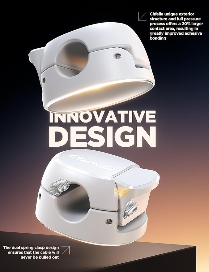 8Pack Cord Organizer [Dual Spring & Clasp] [Max Stability] Cable Clips, Chfeila Cord Holder, Desk Cable Management, Adhesive Wire Organizer for Home Office Desktop Nightstand Car Table Wall - White