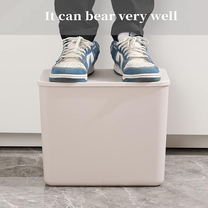 Plastic Storage Baskets With Lid Organizing Container Lidded Knit Storage Organizer Bins for Shelves Drawers Desktop Closet Playroom Classroom Office (4XL+2L, Light grey)