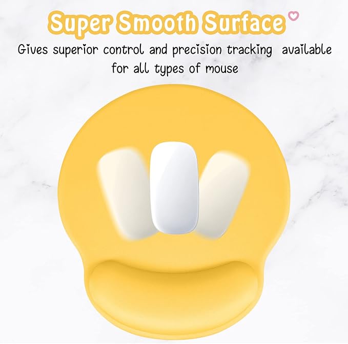 Hsurbtra Ergonomic Mouse Pad with Wrist Rest Support, Gel Mouse Pads with Non-Slip PU Base, Pain Relief Memory Foam Computer Mat, Cute Office Supplies Desk Decro Accessories, Apricot Yellow