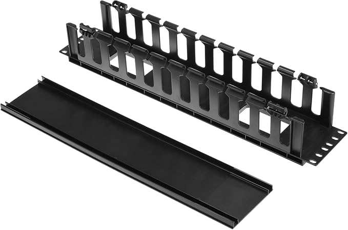 QWORK 4 Pack 2U Horizontal Rack Mount Cable Management Organizer, 19x3.5x3.4 Inches, Black Quality Plastic with 12 Slots